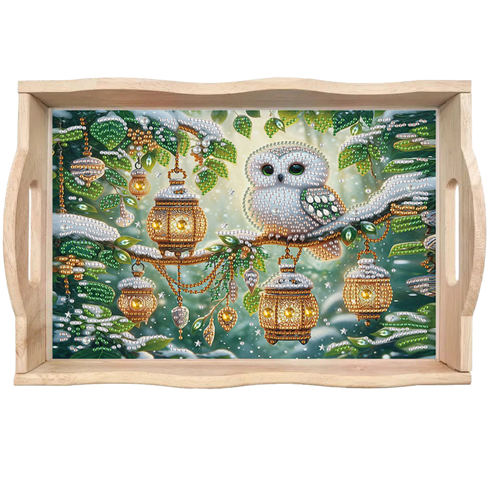 Wooden Cute Cartoon Diamond Decorative Serving Tray with Handle for Home Decor