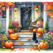 Load image into Gallery viewer, Diamond Painting - Full Round - Cat pumpkin at the entrance (40*40CM)
