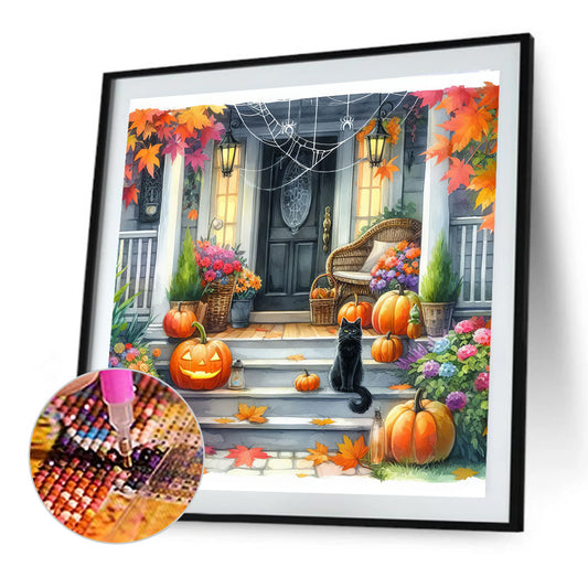 Diamond Painting - Full Round - Cat pumpkin at the entrance (40*40CM)