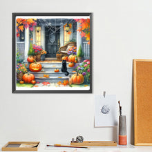 Load image into Gallery viewer, Diamond Painting - Full Round - Cat pumpkin at the entrance (40*40CM)
