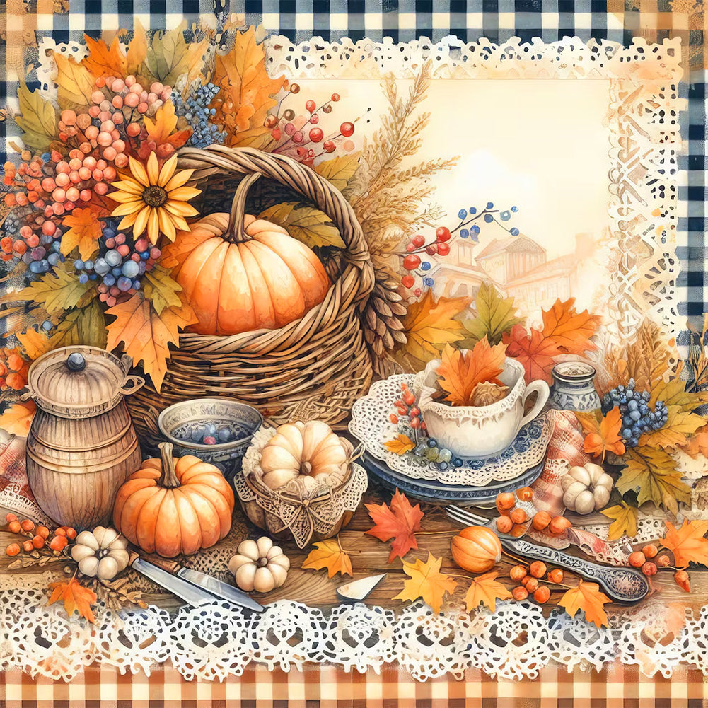 Diamond Painting - Full Round - Autumn pumpkin fallen leaves (40*40CM)