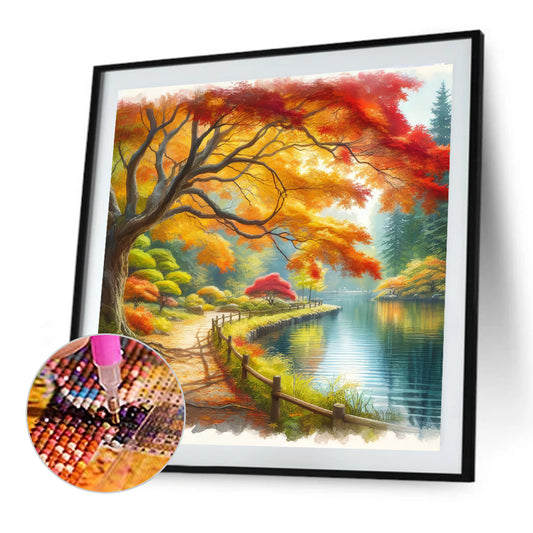 Diamond Painting - Full Round - Autumn leaves by the lake (40*40CM)