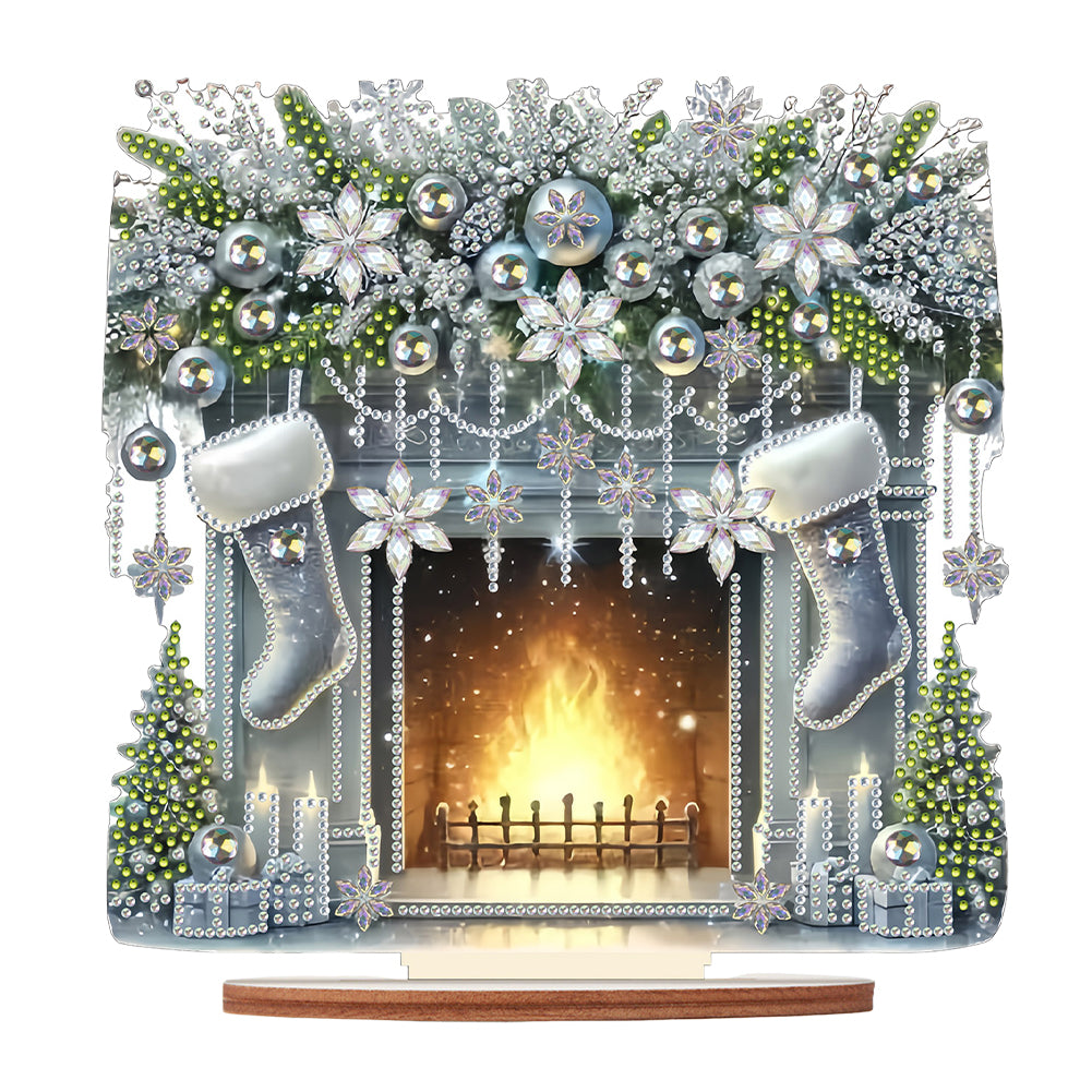 Wooden Special Shaped Fireplace White Stockings Diamond Painting Table Ornament
