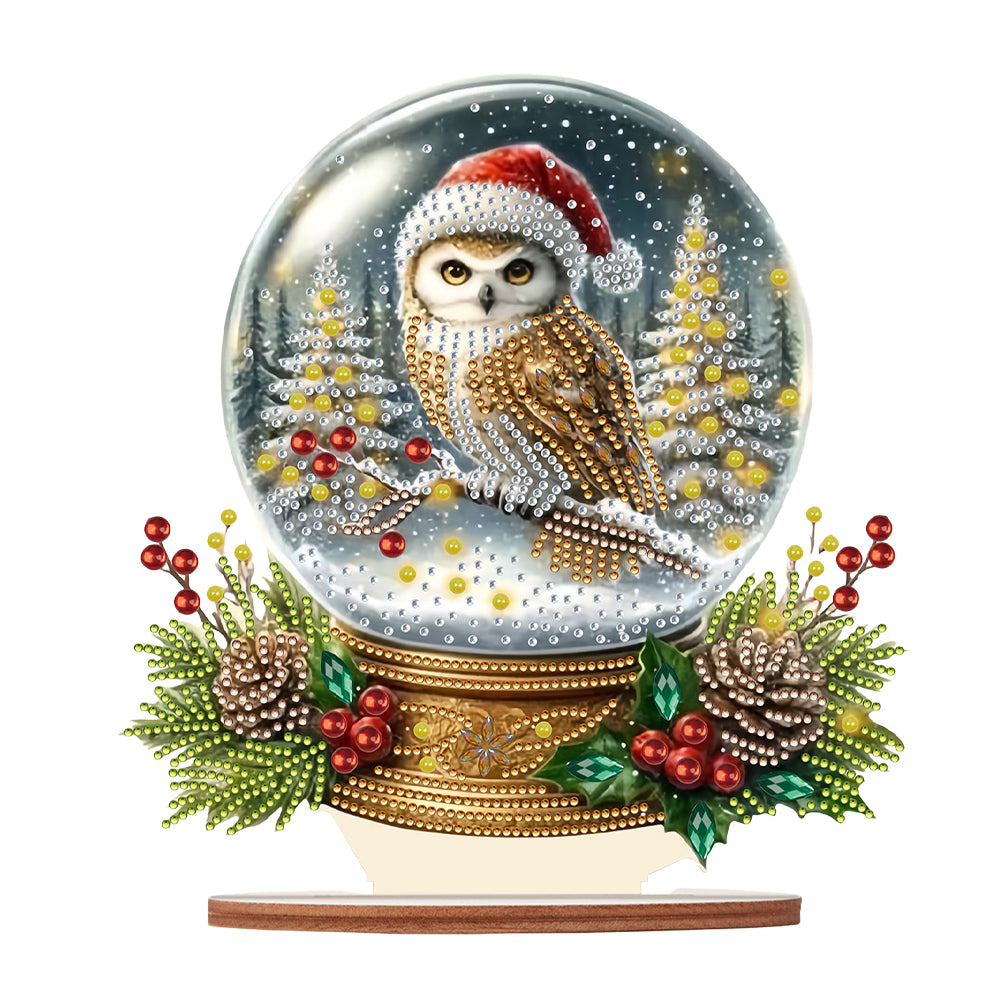 Wooden Special Shaped Crystal Ball Christmas Owl Diamond Painting Table Ornament