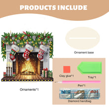 Load image into Gallery viewer, Wooden Special Shaped Fireplace Red Stockings Diamond Painting Tabletop Ornament
