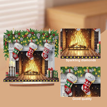 Load image into Gallery viewer, Wooden Special Shaped Fireplace Red Stockings Diamond Painting Tabletop Ornament
