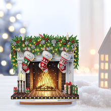 Load image into Gallery viewer, Wooden Special Shaped Fireplace Red Stockings Diamond Painting Tabletop Ornament
