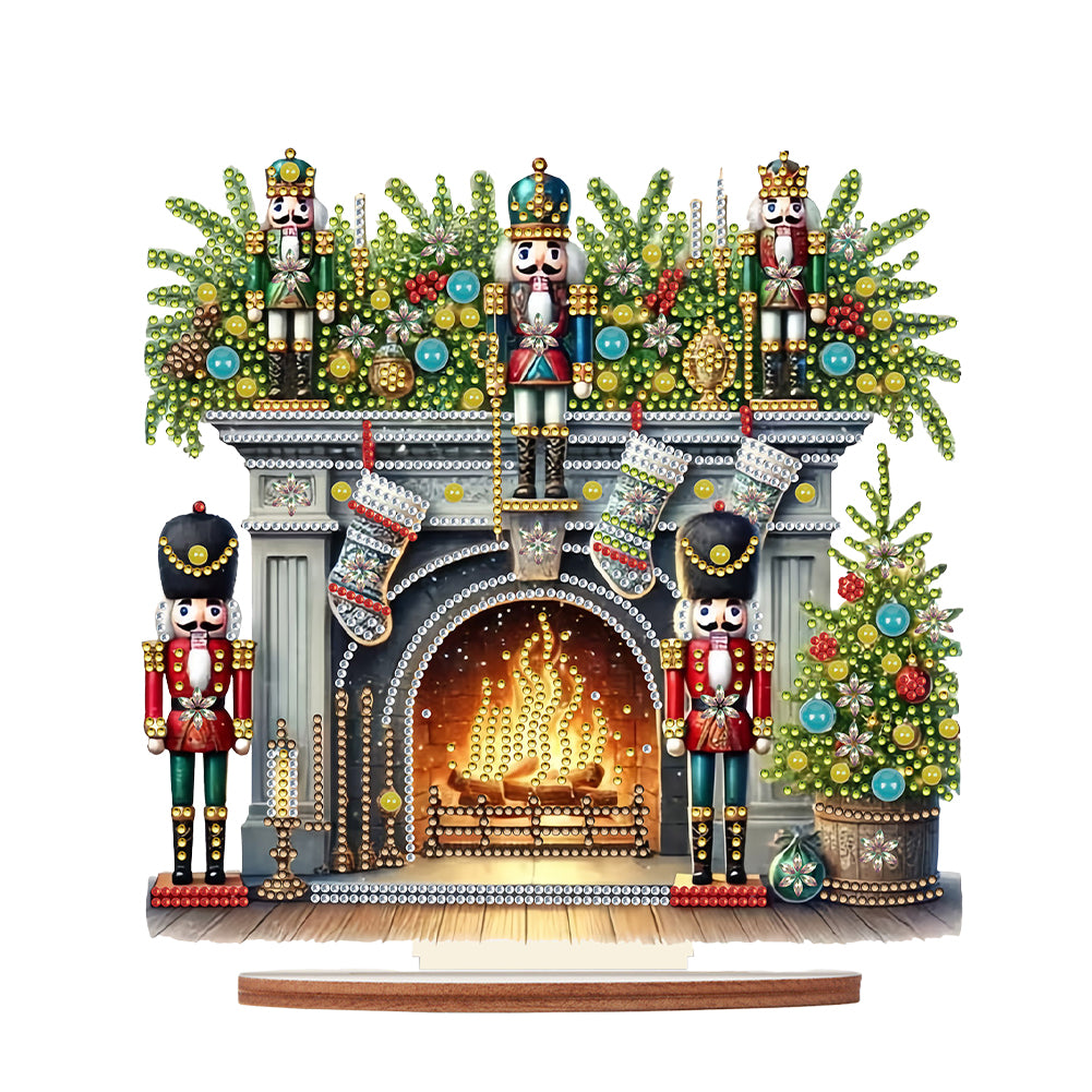 Wooden Special Shaped Fireplace Nutcracker Diamond Painting Tabletop Ornaments