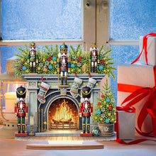 Load image into Gallery viewer, Wooden Special Shaped Fireplace Nutcracker Diamond Painting Tabletop Ornaments
