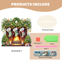 Load image into Gallery viewer, Wooden Special Shaped Fireplace Green Stockings Diamond Painting Table Ornament
