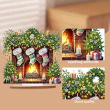 Load image into Gallery viewer, Wooden Special Shaped Fireplace Green Stockings Diamond Painting Table Ornament
