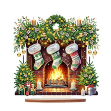 Load image into Gallery viewer, Wooden Special Shaped Fireplace Green Stockings Diamond Painting Table Ornament
