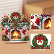 Load image into Gallery viewer, Wooden Special Shaped Red Wreath Stocking Diamond Painting Tabletop Ornament Kit

