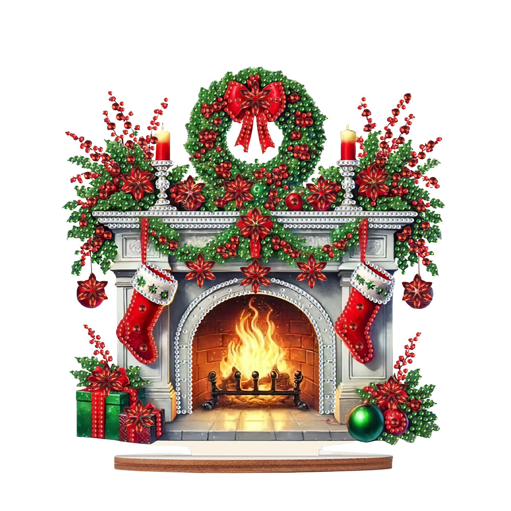 Wooden Special Shaped Red Wreath Stocking Diamond Painting Tabletop Ornament Kit
