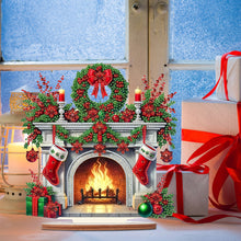 Load image into Gallery viewer, Wooden Special Shaped Red Wreath Stocking Diamond Painting Tabletop Ornament Kit
