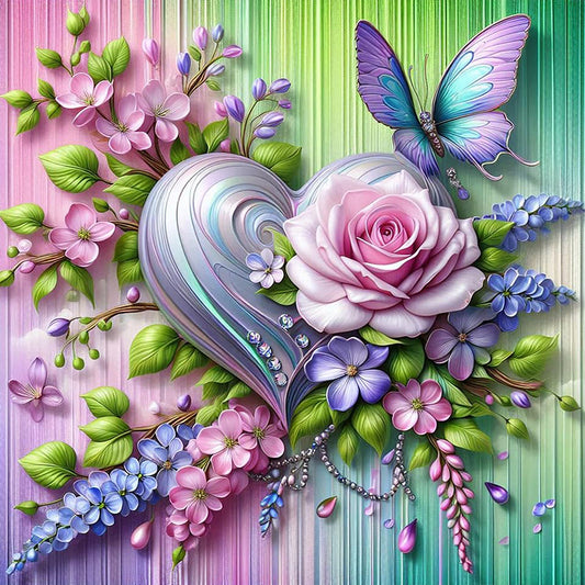 AB Diamond Painting - Full Round - Flowers, butterflies, hearts (40*40CM)