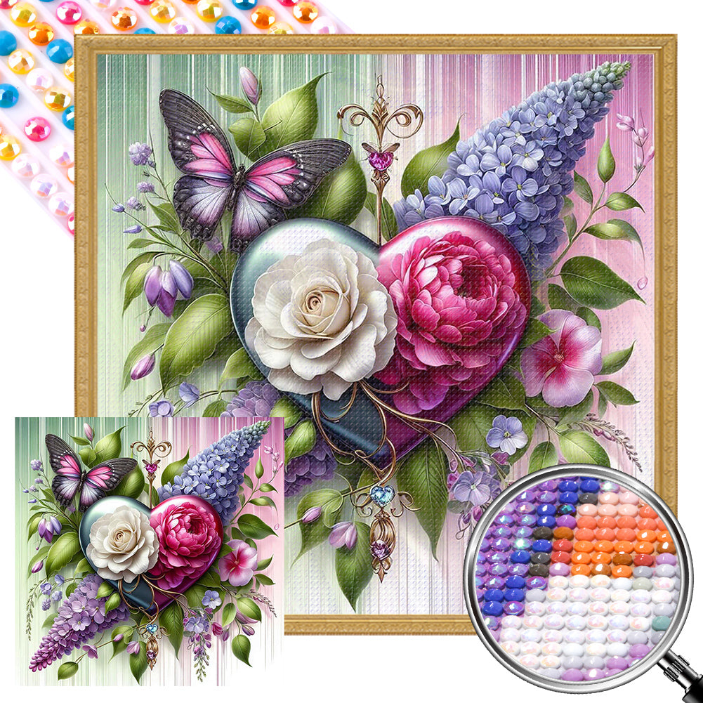 AB Diamond Painting - Full Round - Flowers, butterflies, hearts (40*40CM)
