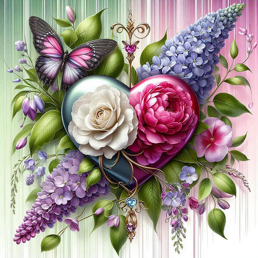 AB Diamond Painting - Full Round - Flowers, butterflies, hearts (40*40CM)
