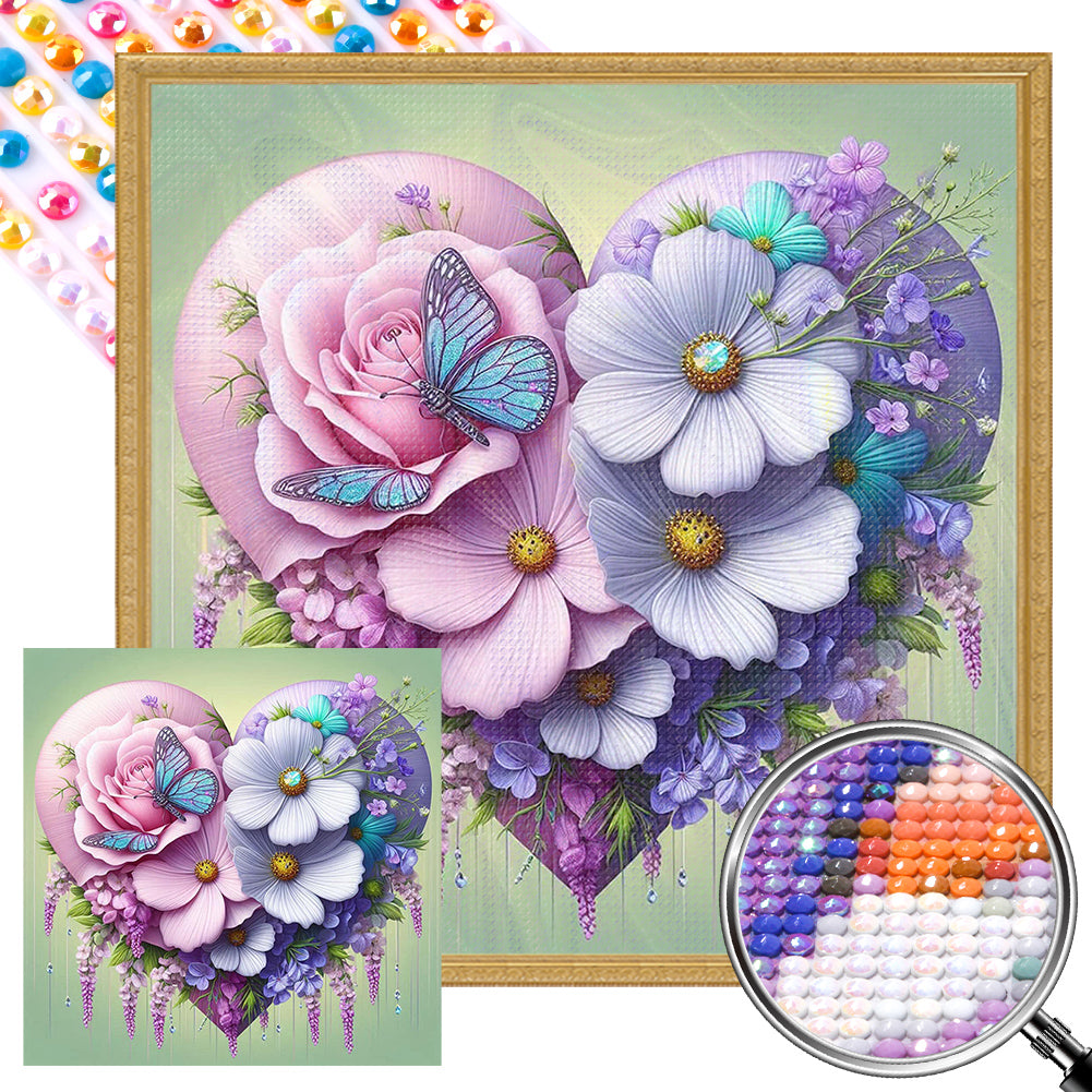 AB Diamond Painting - Full Round - Flowers, butterflies, hearts (40*40CM)