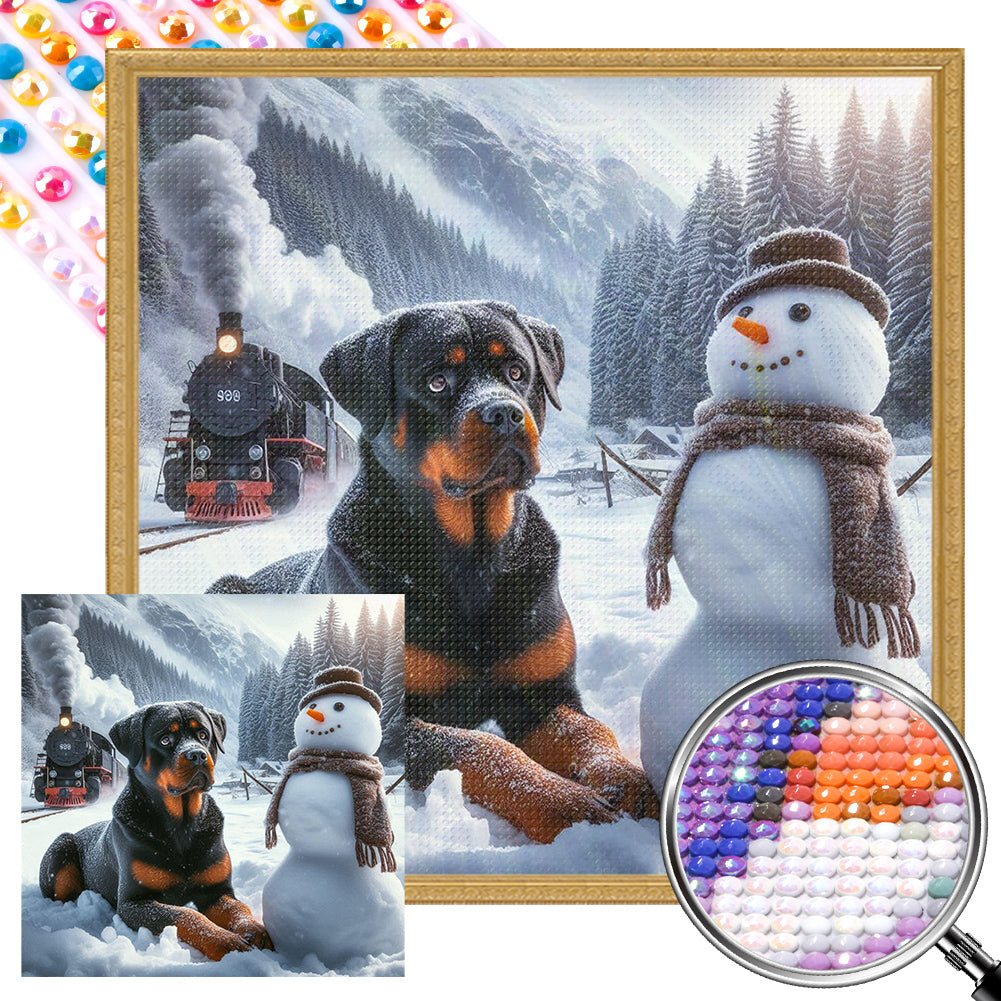 AB Diamond Painting - Full Round - Winter snowman and puppy (40*40CM)