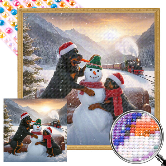 AB Diamond Painting - Full Round - Winter snowman and puppy (40*40CM)