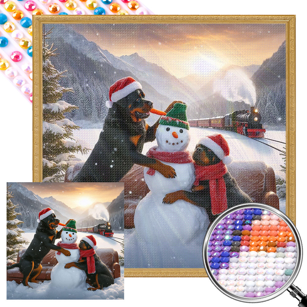 AB Diamond Painting - Full Round - Winter snowman and puppy (40*40CM)