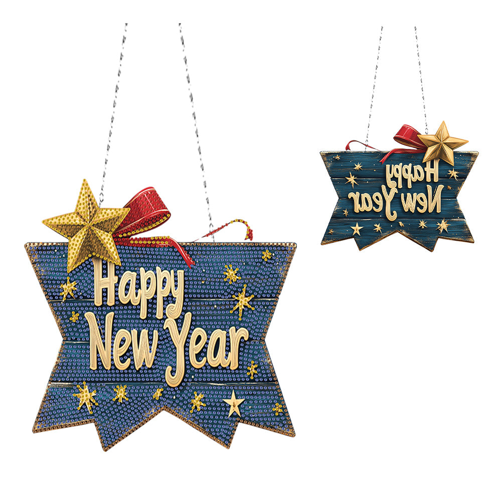 Acrylic Christmas Diamond Art Painting Hanging Ornament Kit (Happy New Year)