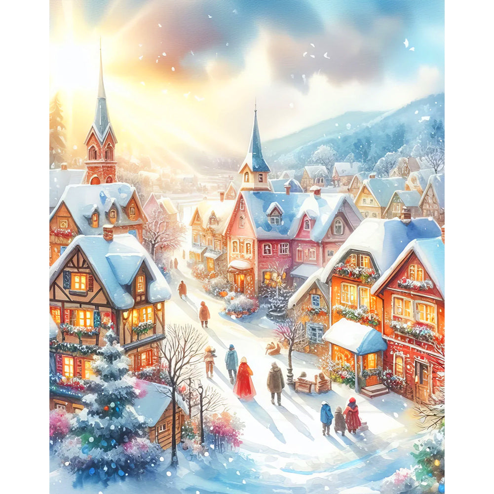Diamond Painting - Full Round - Small town Christmas snow scene (40*50CM)