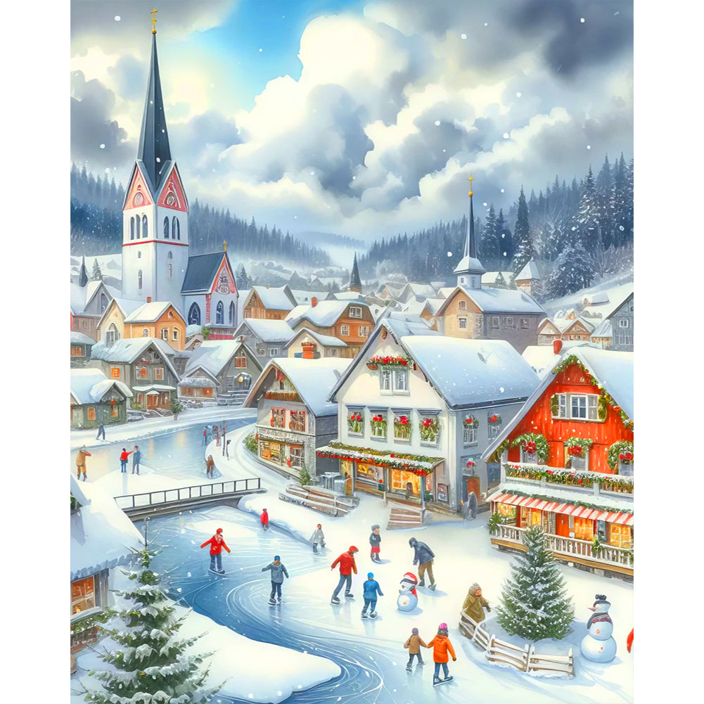 Diamond Painting - Full Round - Small town Christmas snow scene (40*50CM)