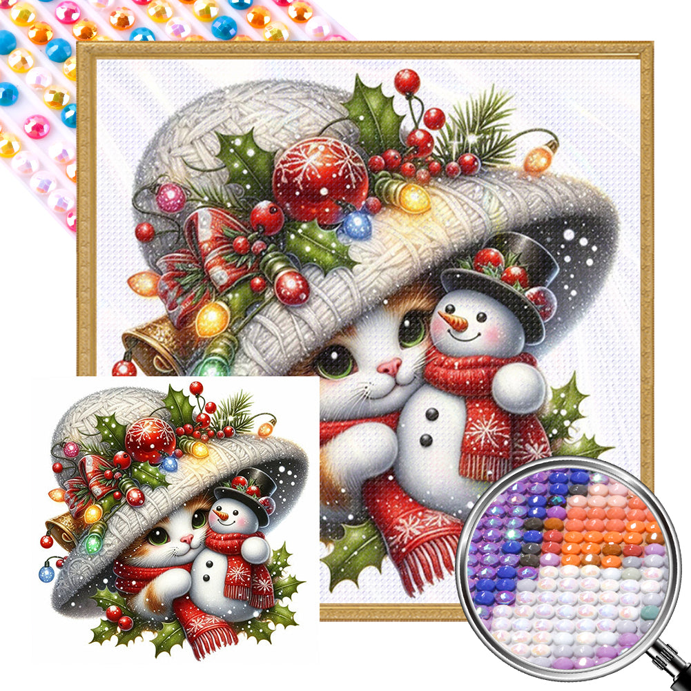 AB Diamond Painting - Full Round - Christmas snowman orange cat (40*40CM)