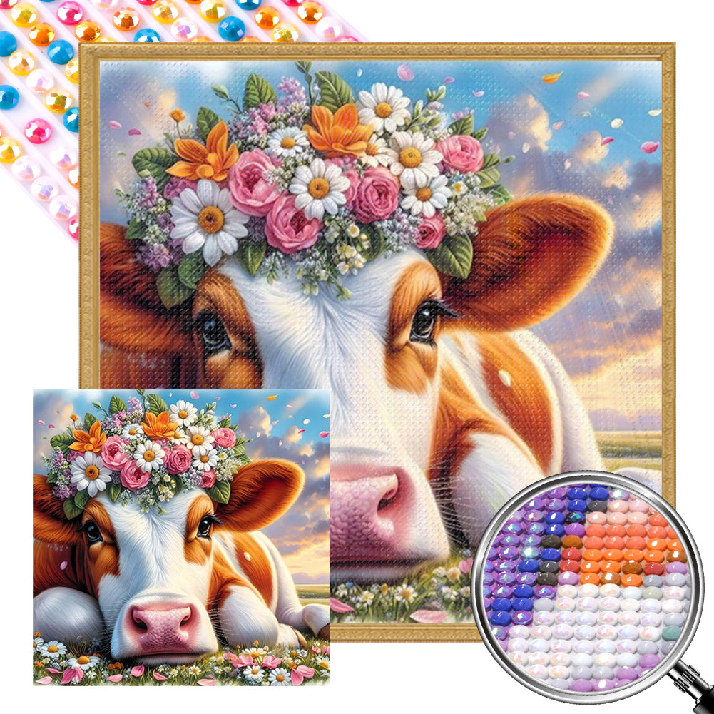 AB Diamond Painting - Full Round - Wreath cow (40*40CM)