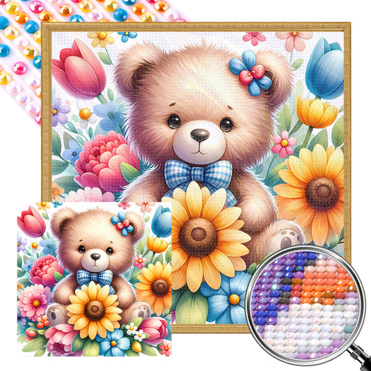 AB Diamond Painting - Full Round - Bear in the flowers (40*40CM)