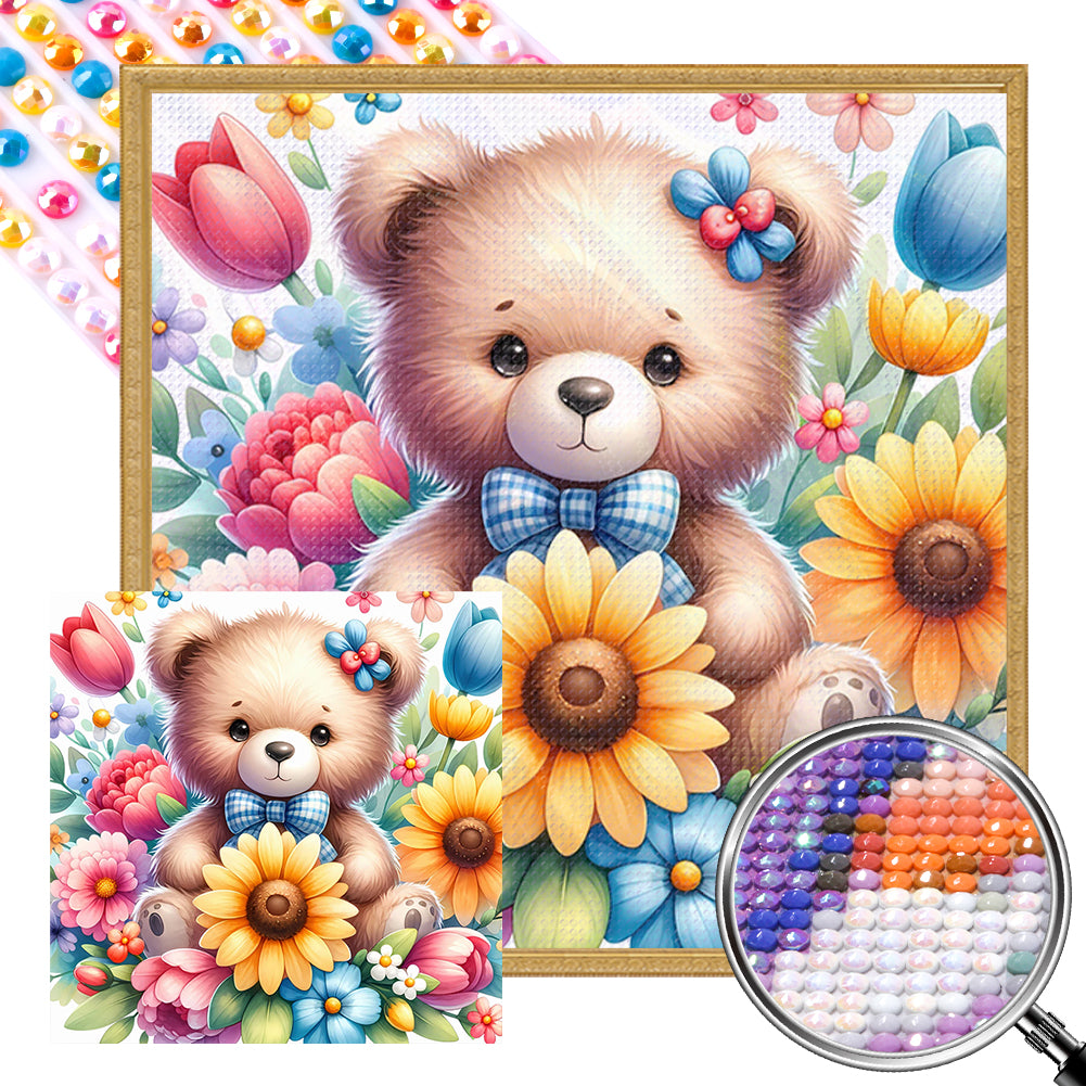 AB Diamond Painting - Full Round - Bear in the flowers (40*40CM)