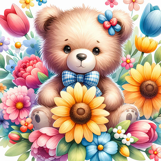 AB Diamond Painting - Full Round - Bear in the flowers (40*40CM)