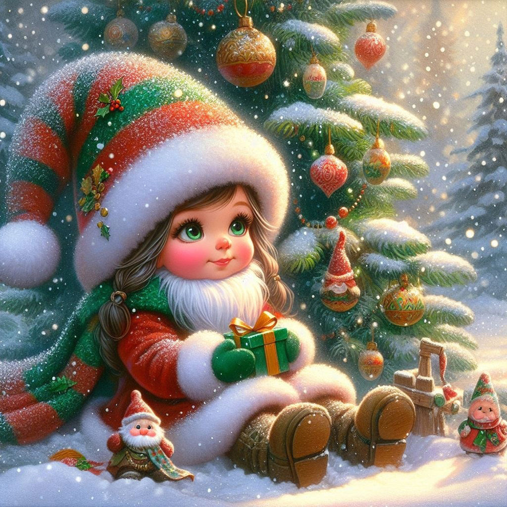 Diamond Painting - Full Round - Christmas tree and girl (40*40CM)