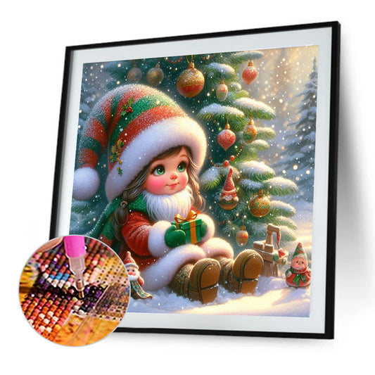 Diamond Painting - Full Round - Christmas tree and girl (40*40CM)