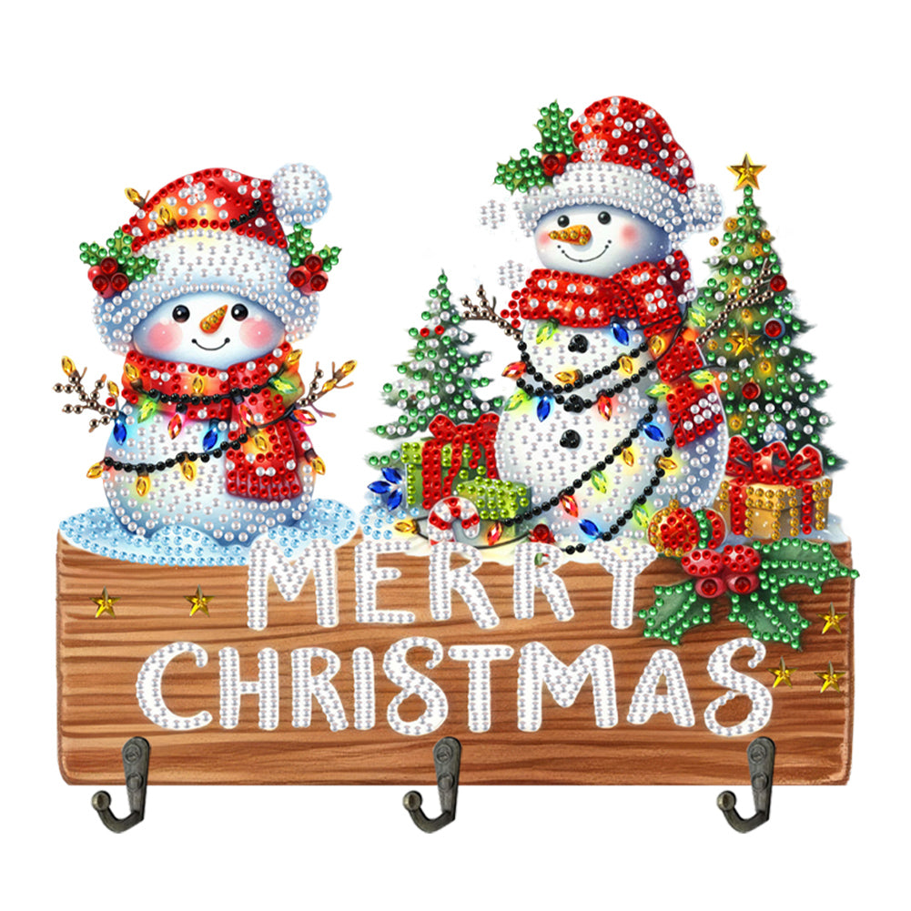 Wooden Christmas Diamond Art Hanging Hooks 3 Hooks Rhinestone Painting Coat Hook