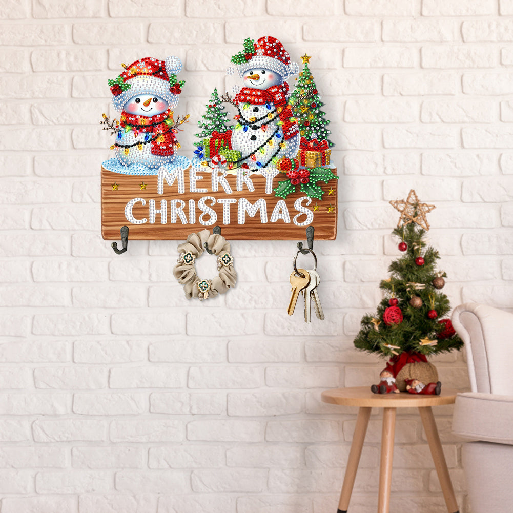 Wooden Christmas Diamond Art Hanging Hooks 3 Hooks Rhinestone Painting Coat Hook