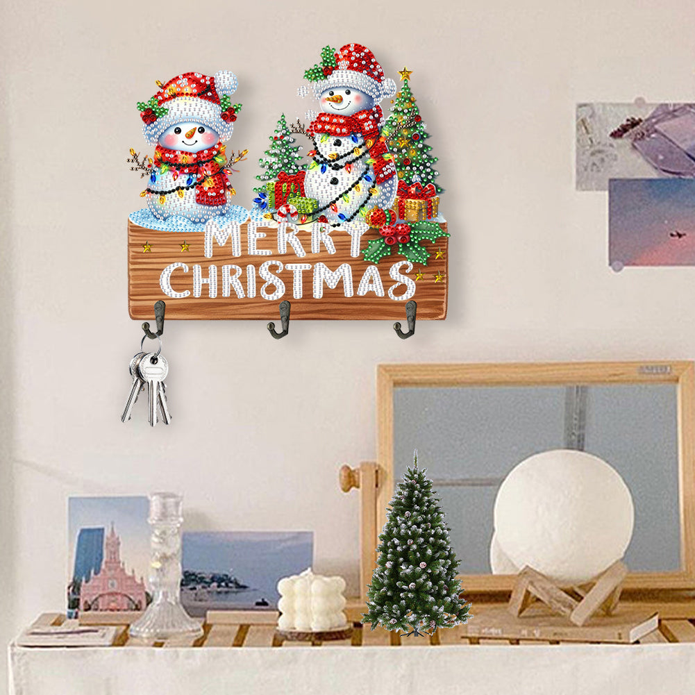 Wooden Christmas Diamond Art Hanging Hooks 3 Hooks Rhinestone Painting Coat Hook