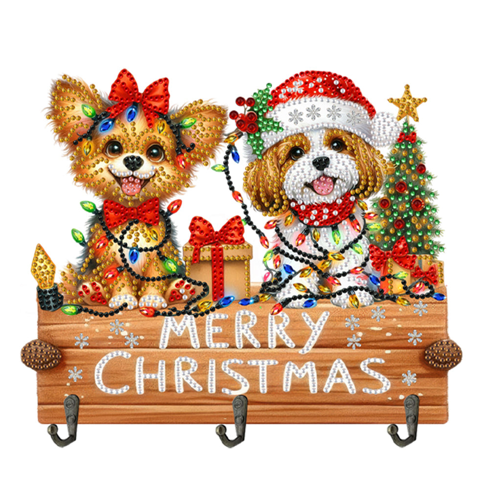 Wooden Christmas Diamond Art Hanging Hooks 3 Hooks Rhinestone Painting Coat Hook