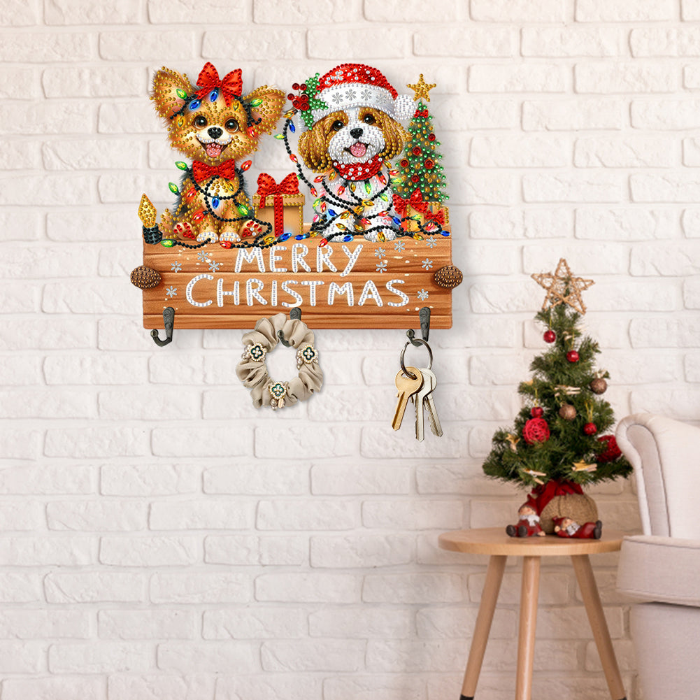 Wooden Christmas Diamond Art Hanging Hooks 3 Hooks Rhinestone Painting Coat Hook