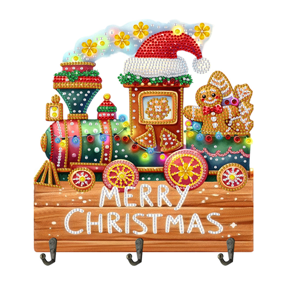 Wooden Christmas Diamond Art Hanging Hooks 3 Hooks Rhinestone Painting Coat Hook