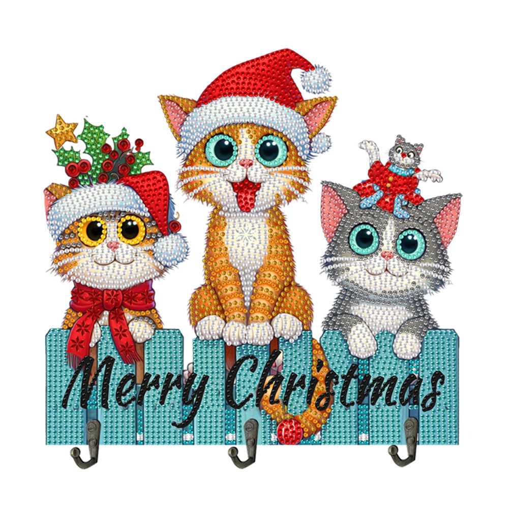 Wooden Christmas Diamond Art Hanging Hooks 3 Hooks Rhinestone Painting Coat Hook