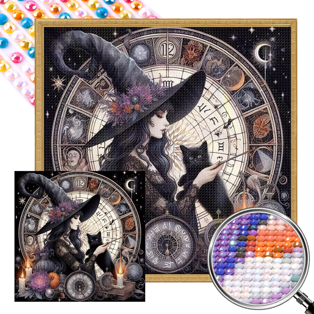 AB Diamond Painting - Full Round - Witch and black cat (40*40CM)
