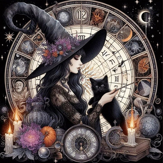 AB Diamond Painting - Full Round - Witch and black cat (40*40CM)