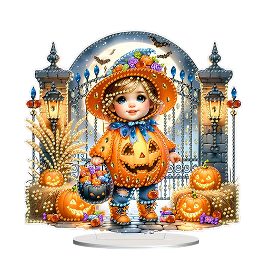 Acrylic Halloween Theme Diamond Painting Tabletop Ornaments Kit (Pumpkin Kid)