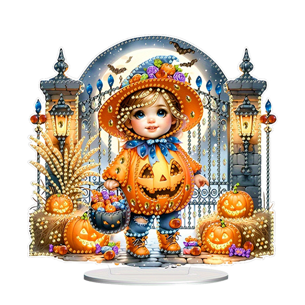Acrylic Halloween Theme Diamond Painting Tabletop Ornaments Kit (Pumpkin Kid)