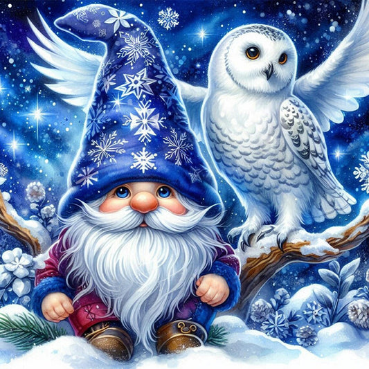 Diamond Painting - Full Round - Blue gnome and double feather owl (40*40CM)