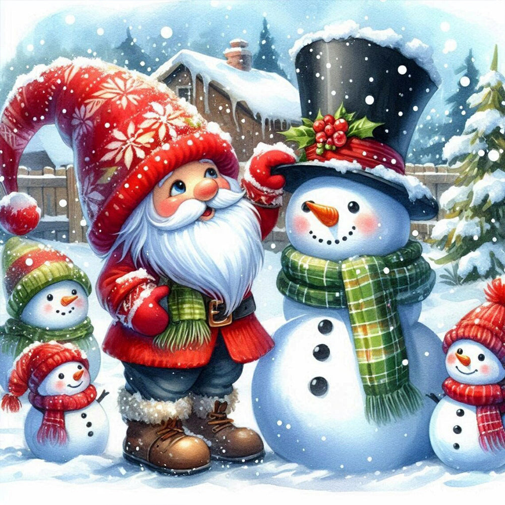 Diamond Painting - Full Round - Red gnome and snowman (40*40CM)
