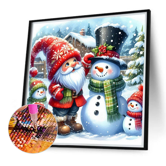Diamond Painting - Full Round - Red gnome and snowman (40*40CM)